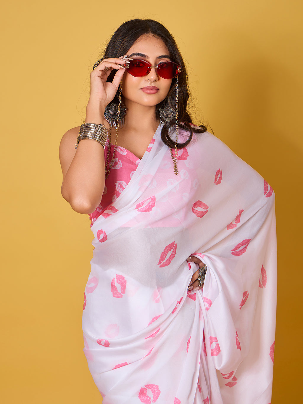Lips Digital Print Satin Georgette Saree