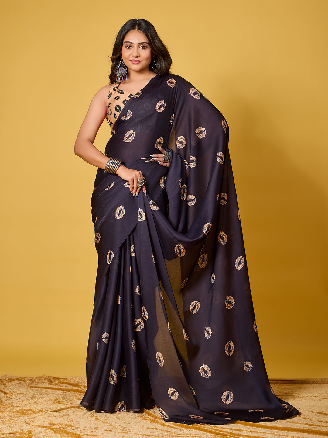 Lips Digital Print Satin Georgette Saree