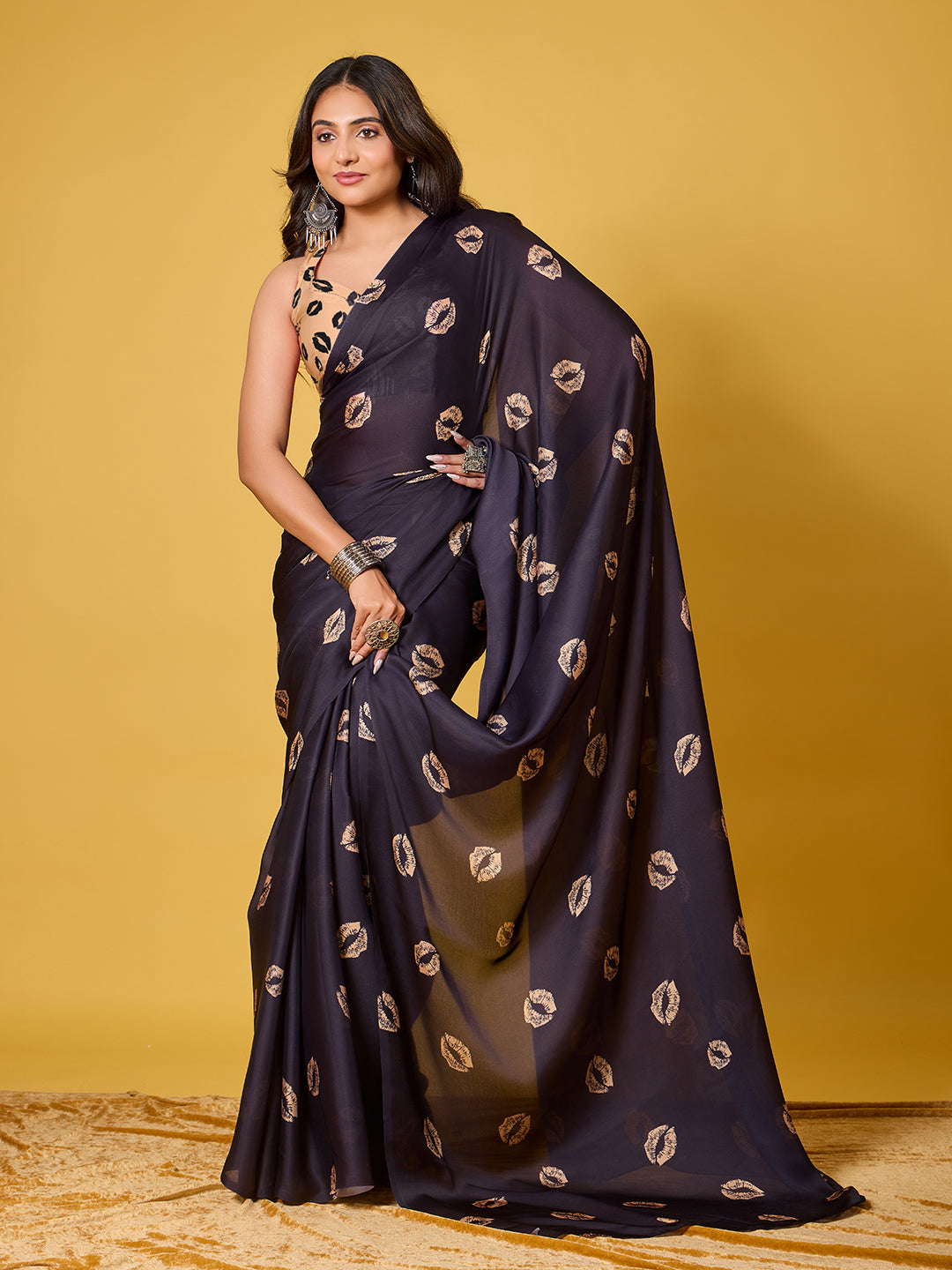 Lips Digital Print Satin Georgette Saree