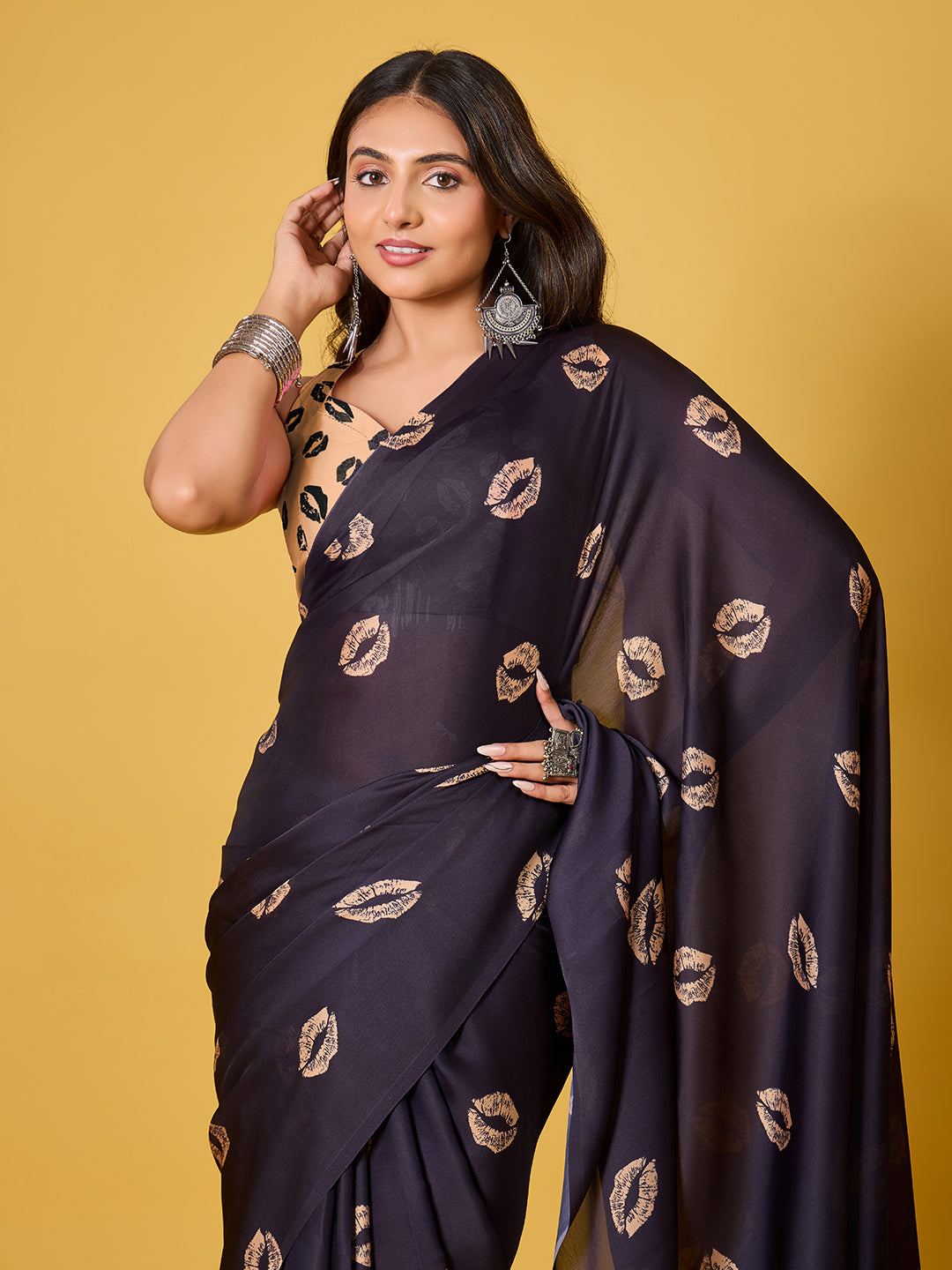 Lips Digital Print Satin Georgette Saree