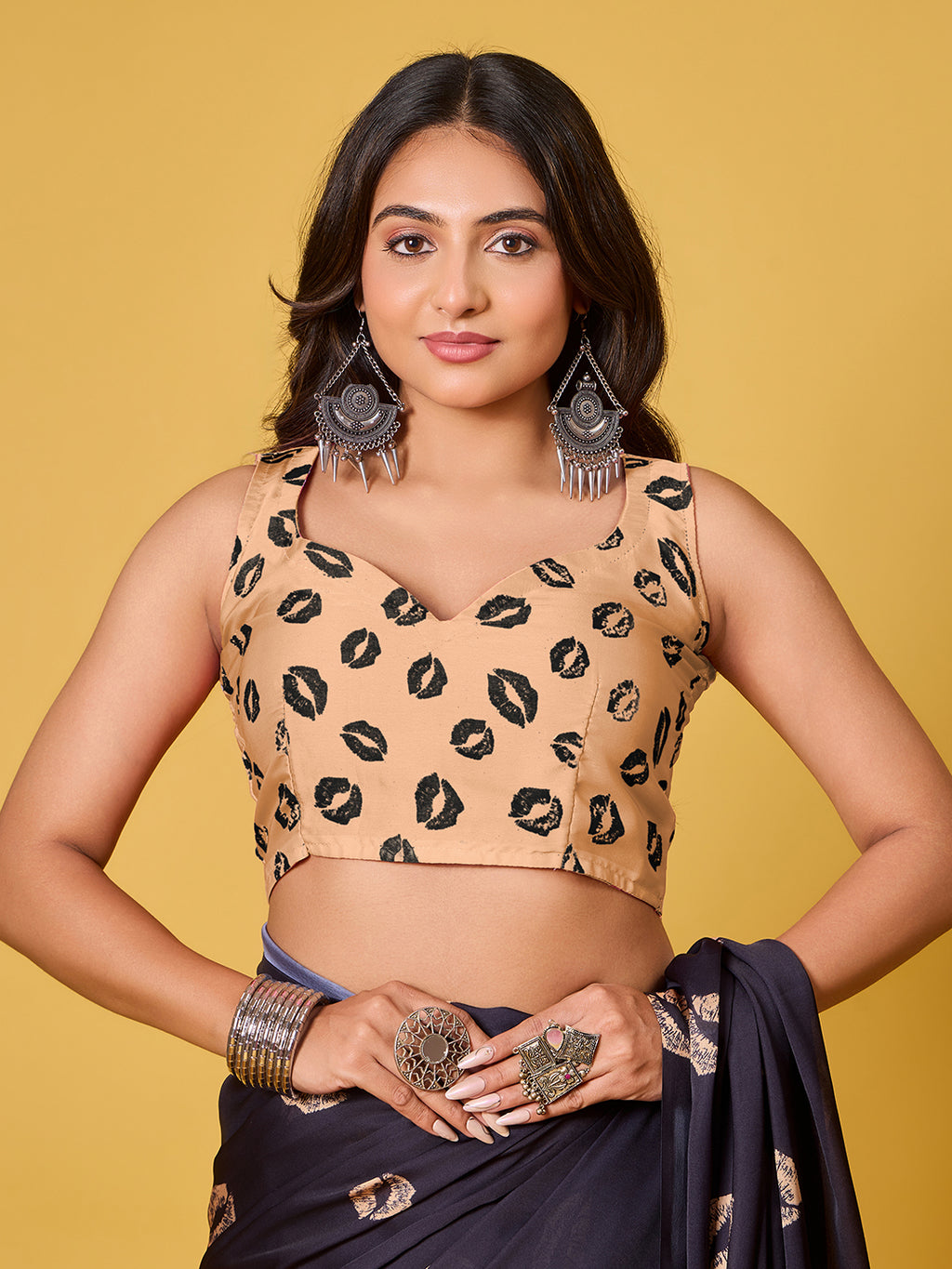 Lips Digital Print Satin Georgette Saree