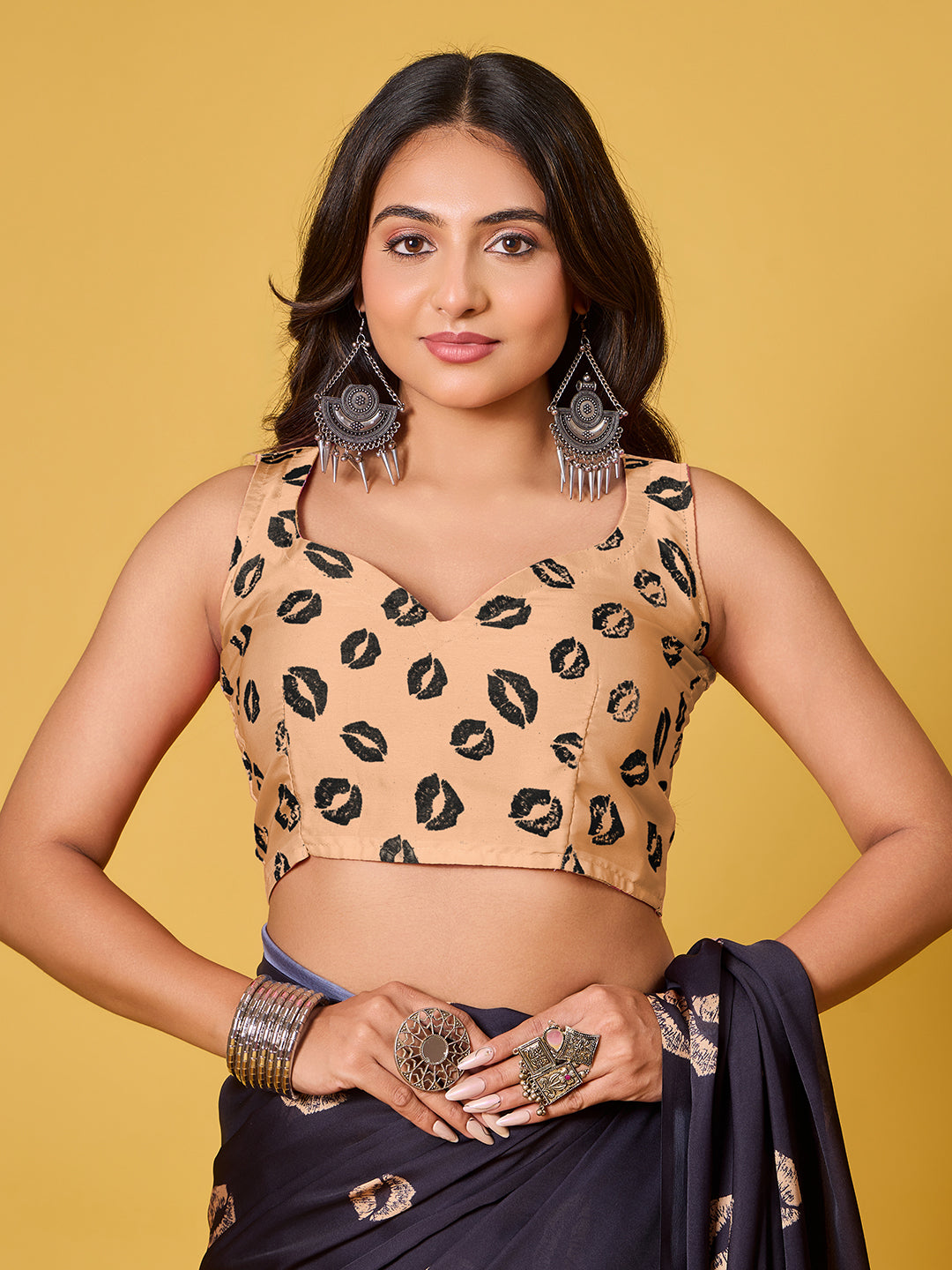 Lips Digital Print Satin Georgette Saree