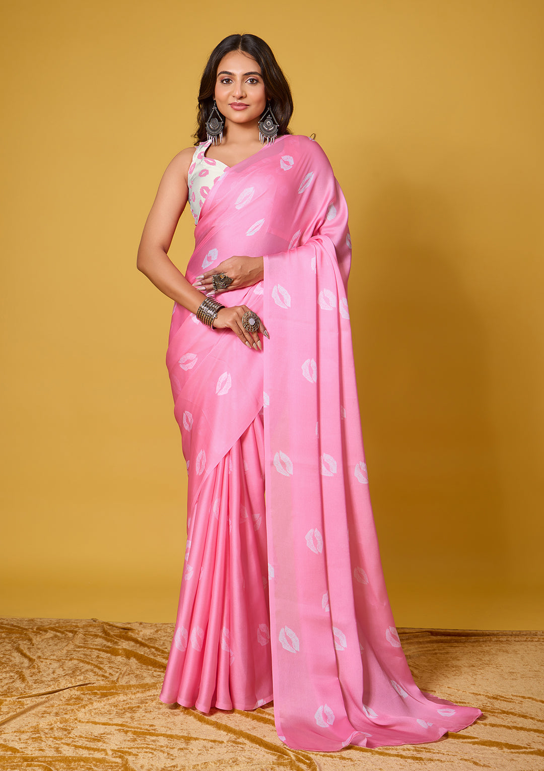 Lips Digital Print Satin Georgette Saree