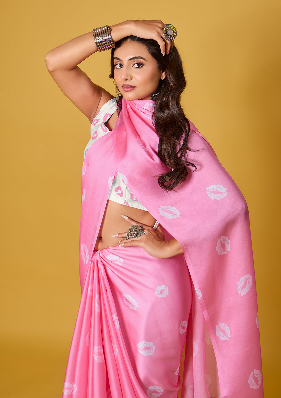 Lips Digital Print Satin Georgette Saree