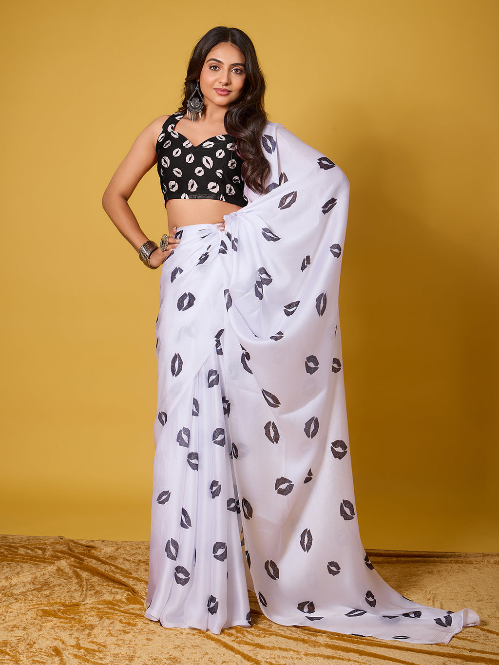 Lips Digital Print Satin Georgette Saree