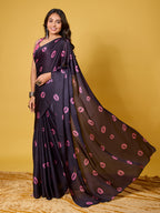 Lips Digital Print Satin Georgette Saree