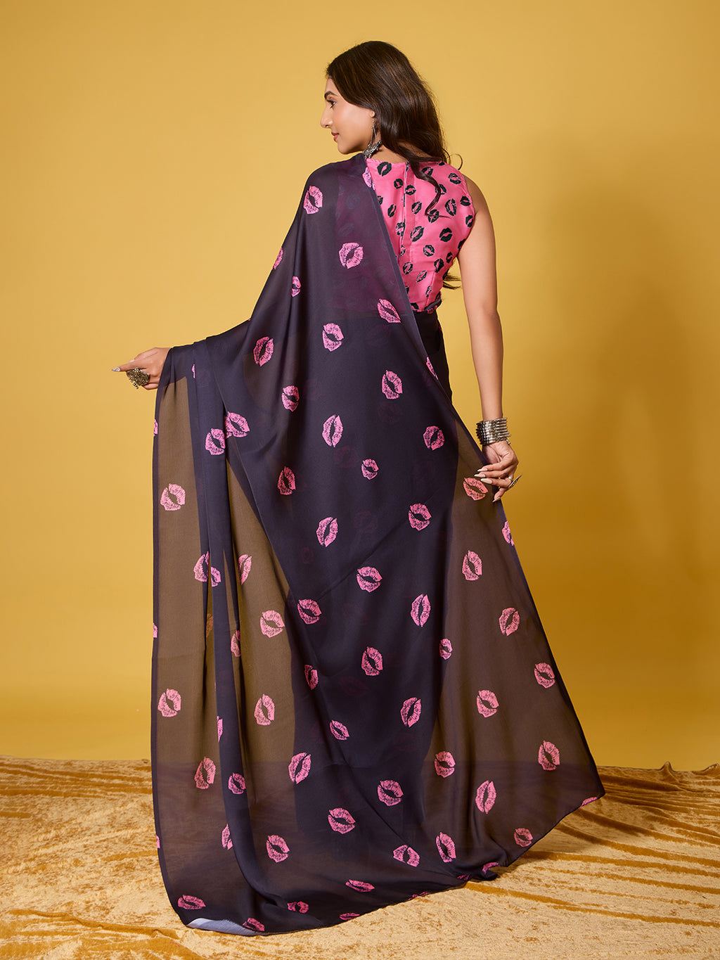 Lips Digital Print Satin Georgette Saree