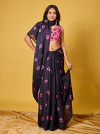 Lips Digital Print Satin Georgette Saree
