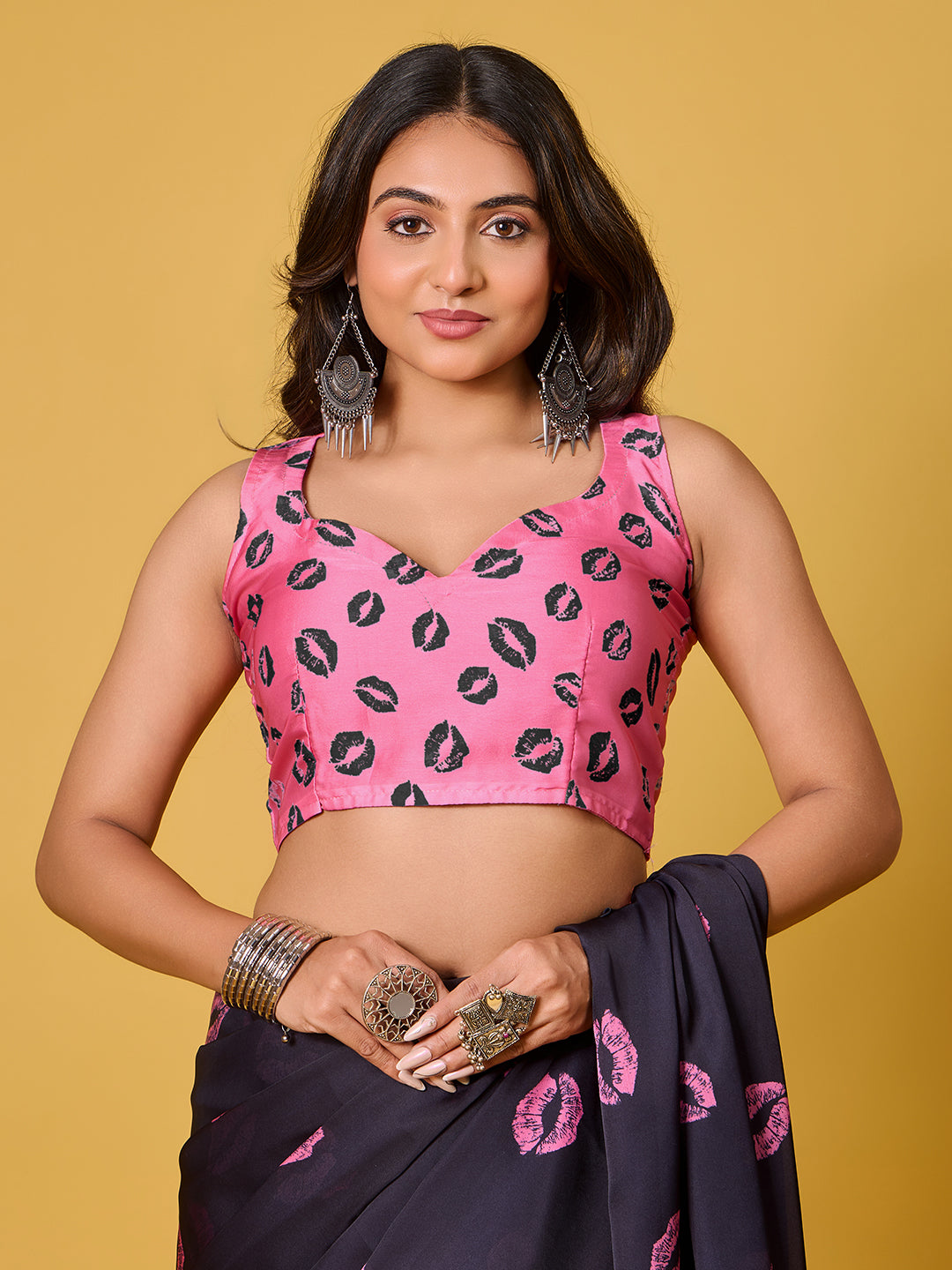 Lips Digital Print Satin Georgette Saree