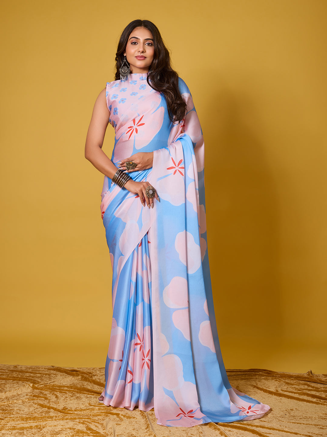 Beach Floral Satin Georgette Saree