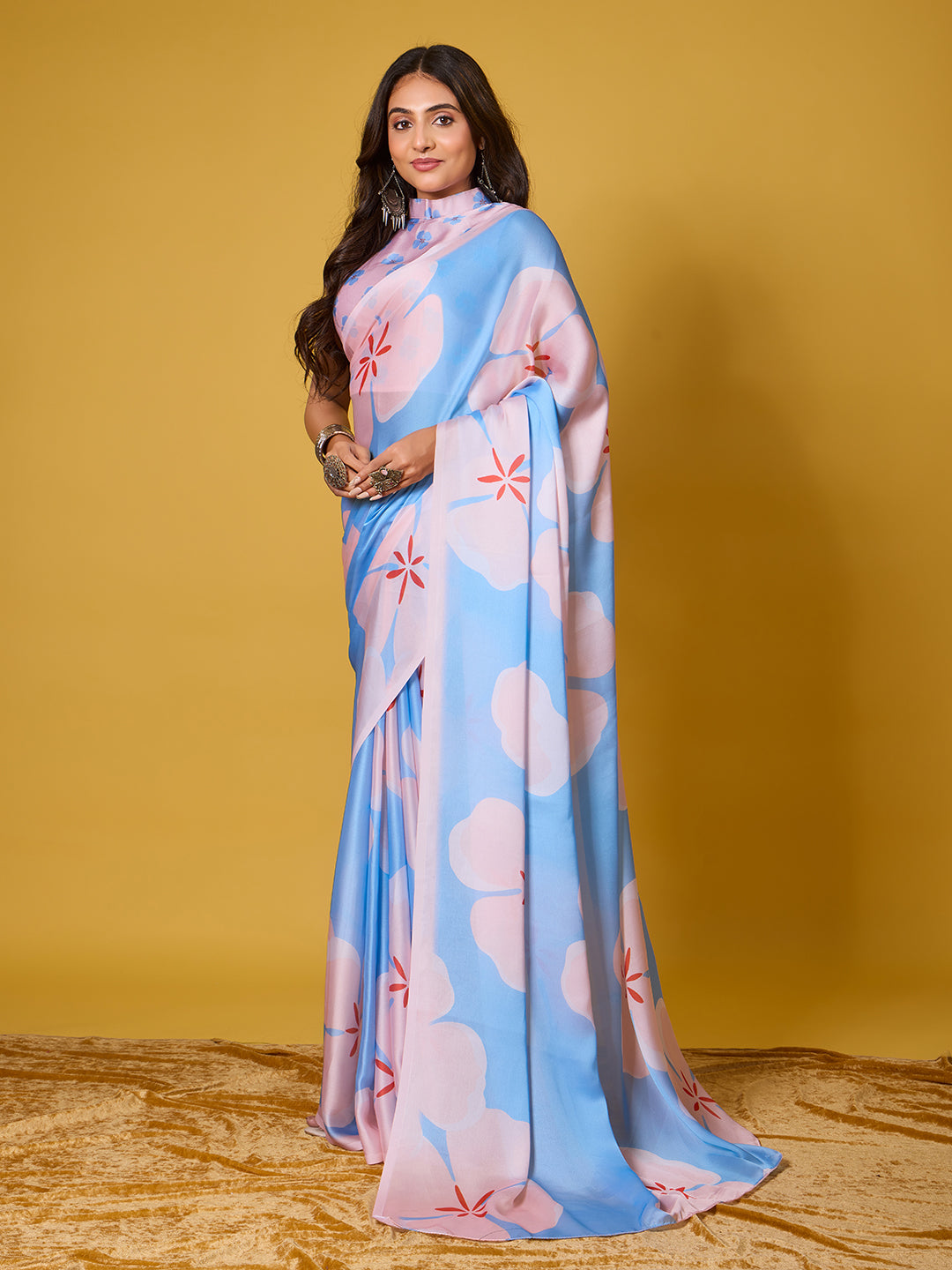 Beach Floral Satin Georgette Saree