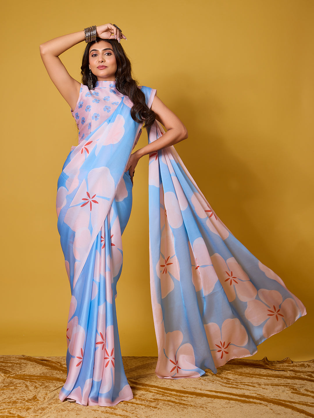 Beach Floral Satin Georgette Saree