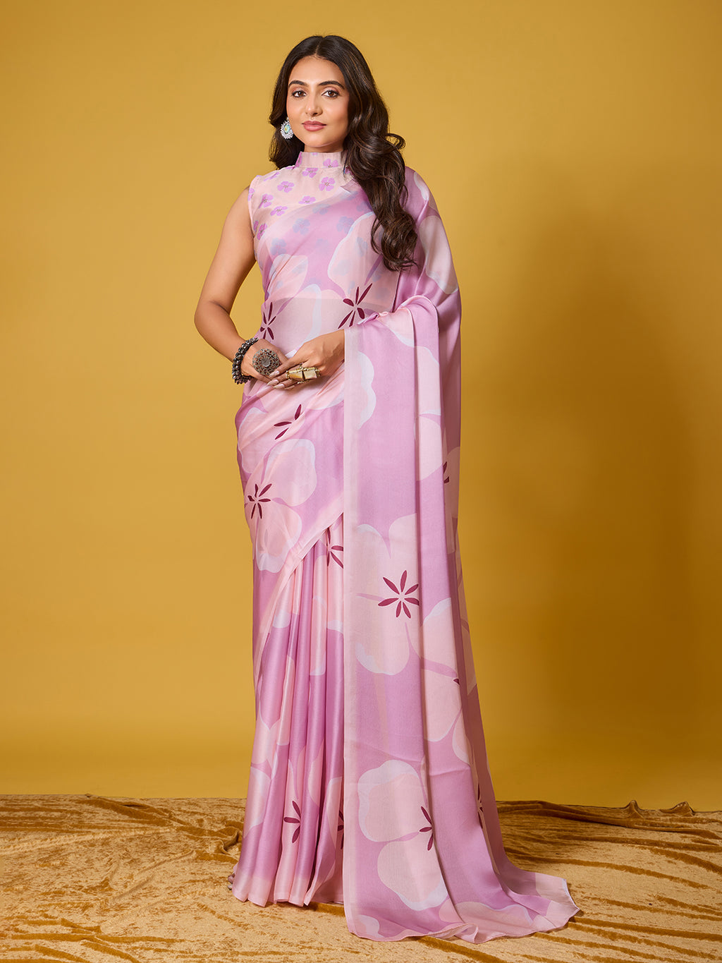 Beach Floral Satin Georgette Saree
