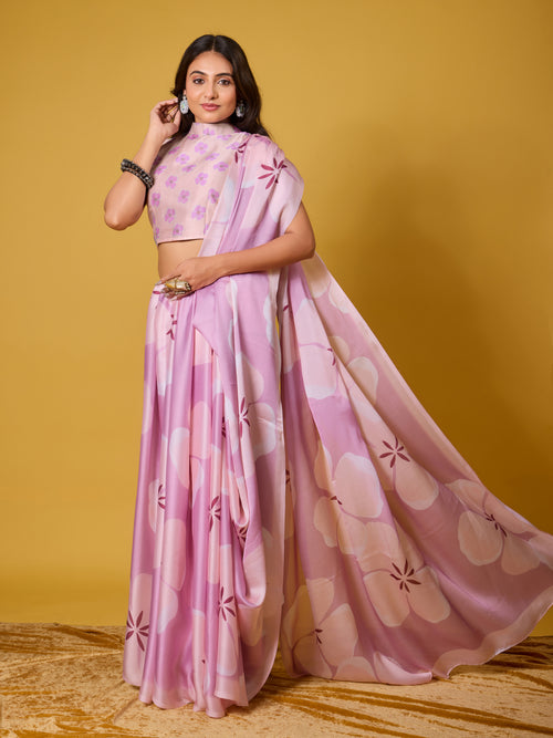 Beach Floral Satin Georgette Saree