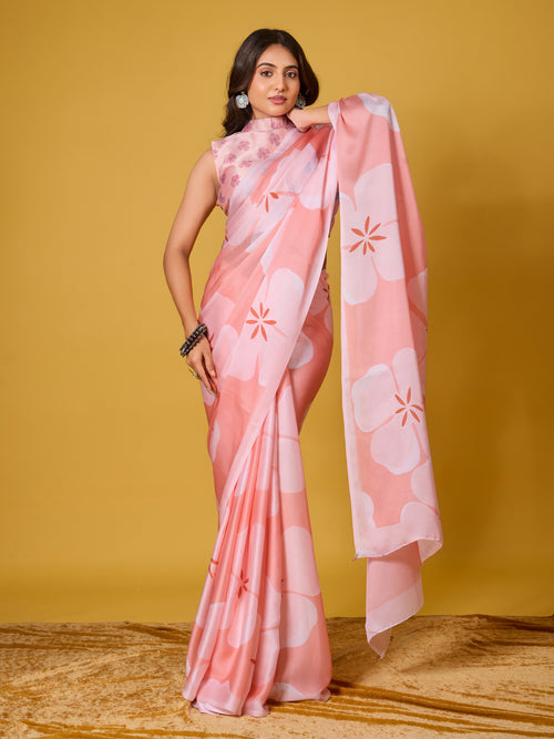 Beach Floral Satin Georgette Saree