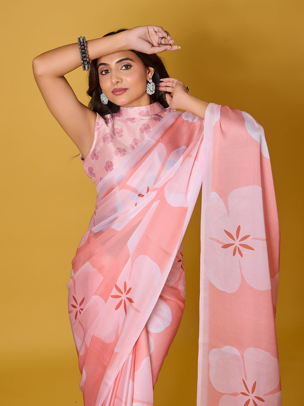 Beach Floral Satin Georgette Saree