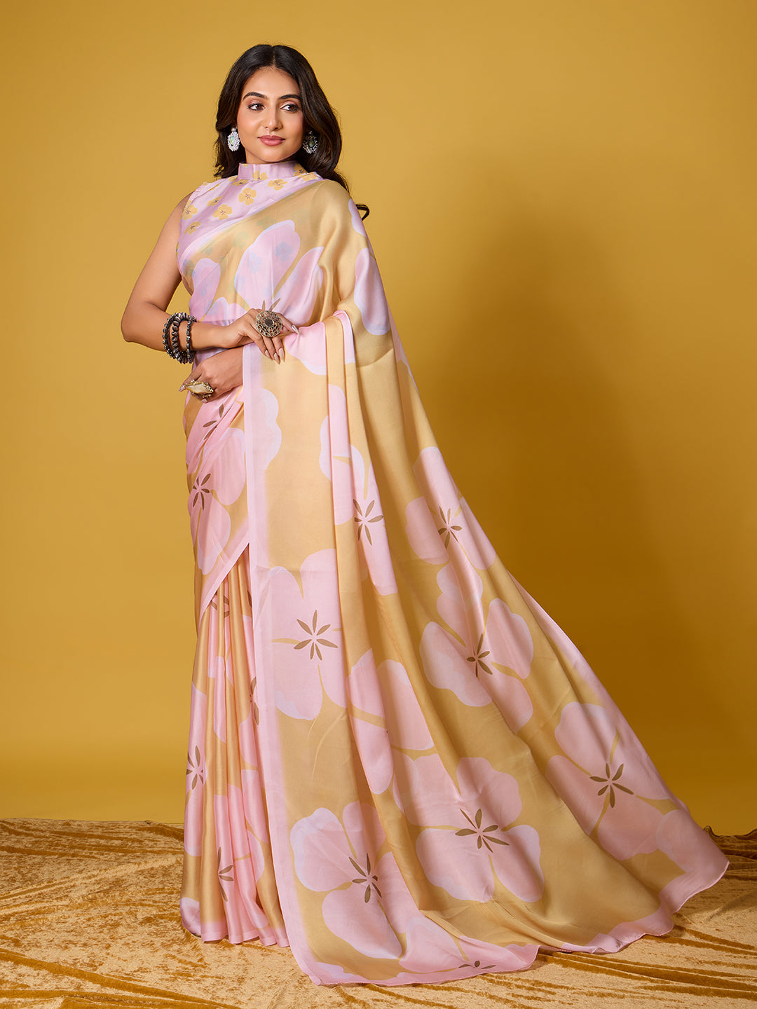 Beach Floral Satin Georgette Saree