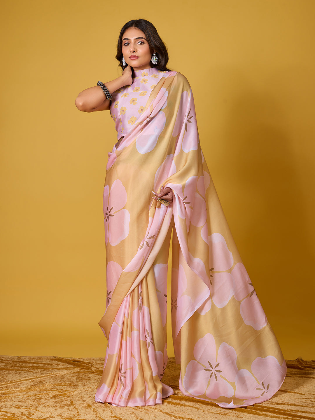 Beach Floral Satin Georgette Saree
