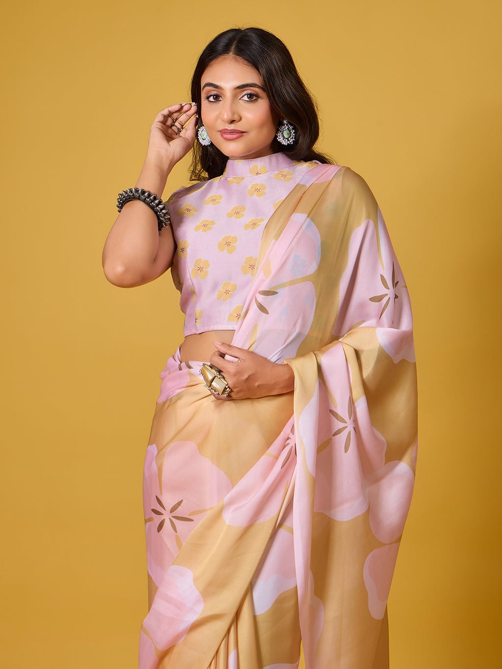 Beach Floral Satin Georgette Saree