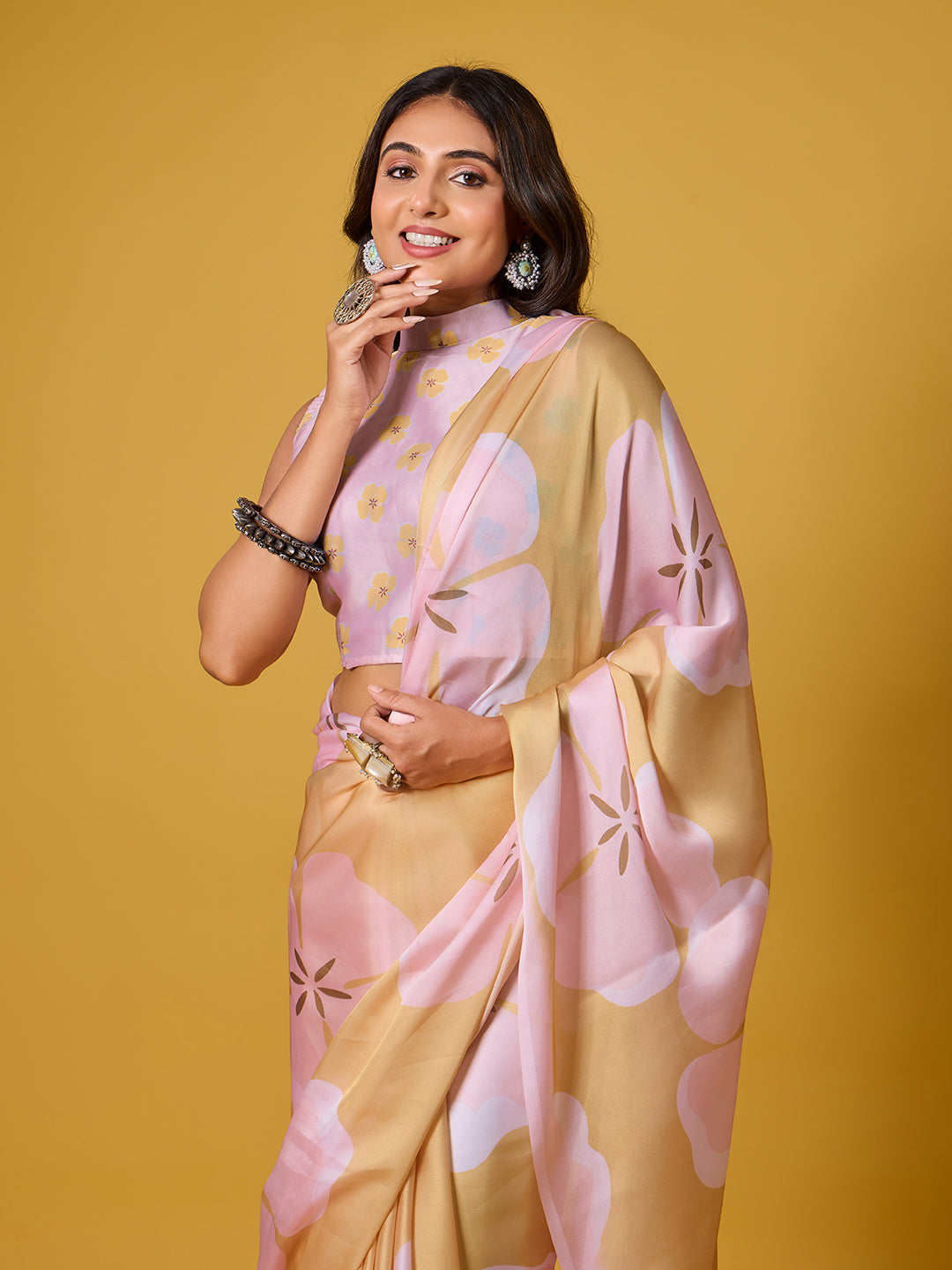 Beach Floral Satin Georgette Saree
