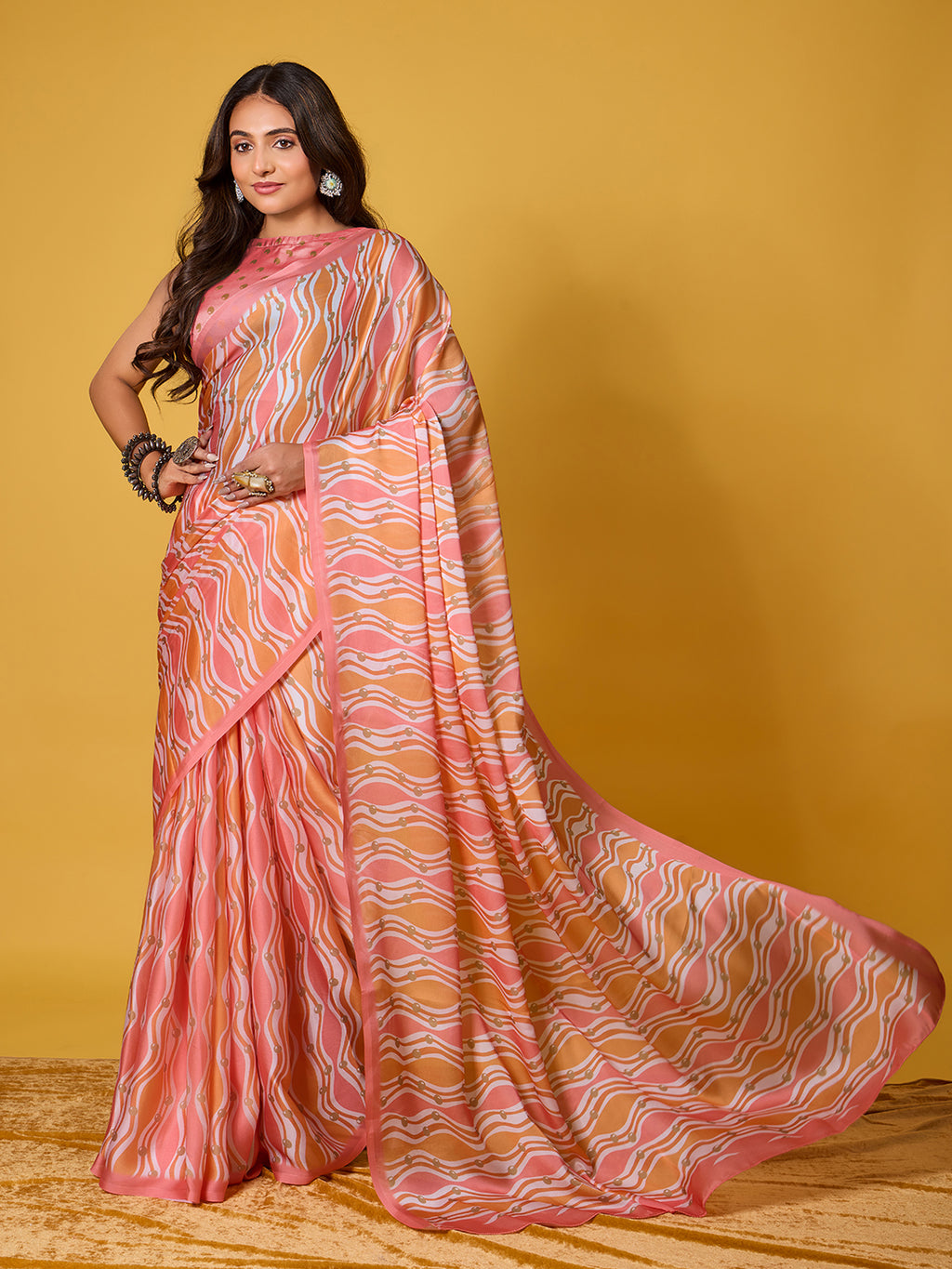 Striped Satin Georgette Saree