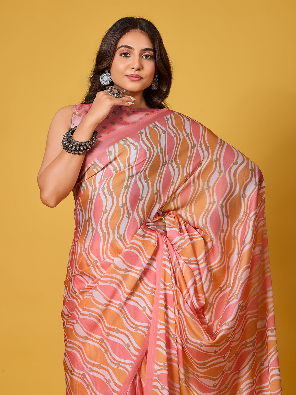 Striped Satin Georgette Saree