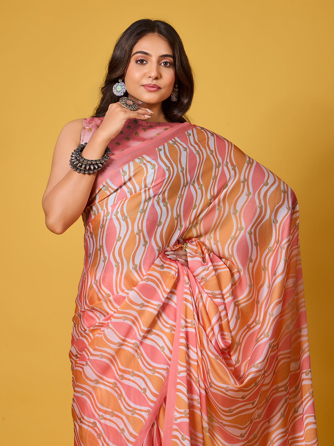 Striped Satin Georgette Saree