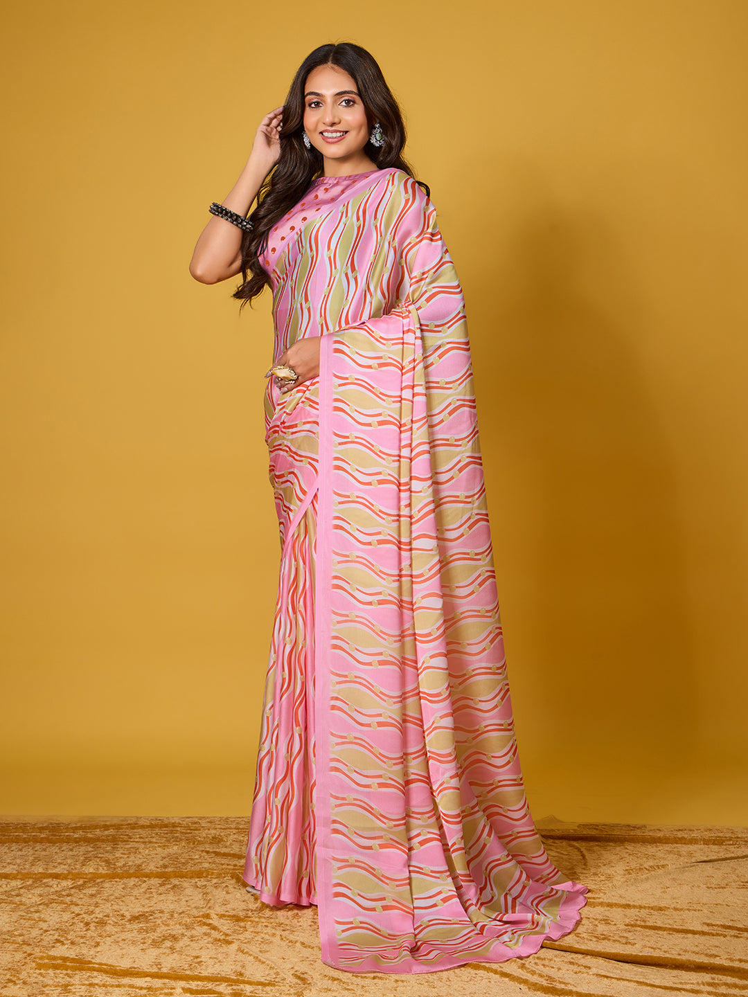Striped Satin Georgette Saree