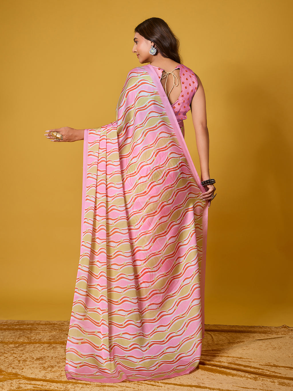 Striped Satin Georgette Saree