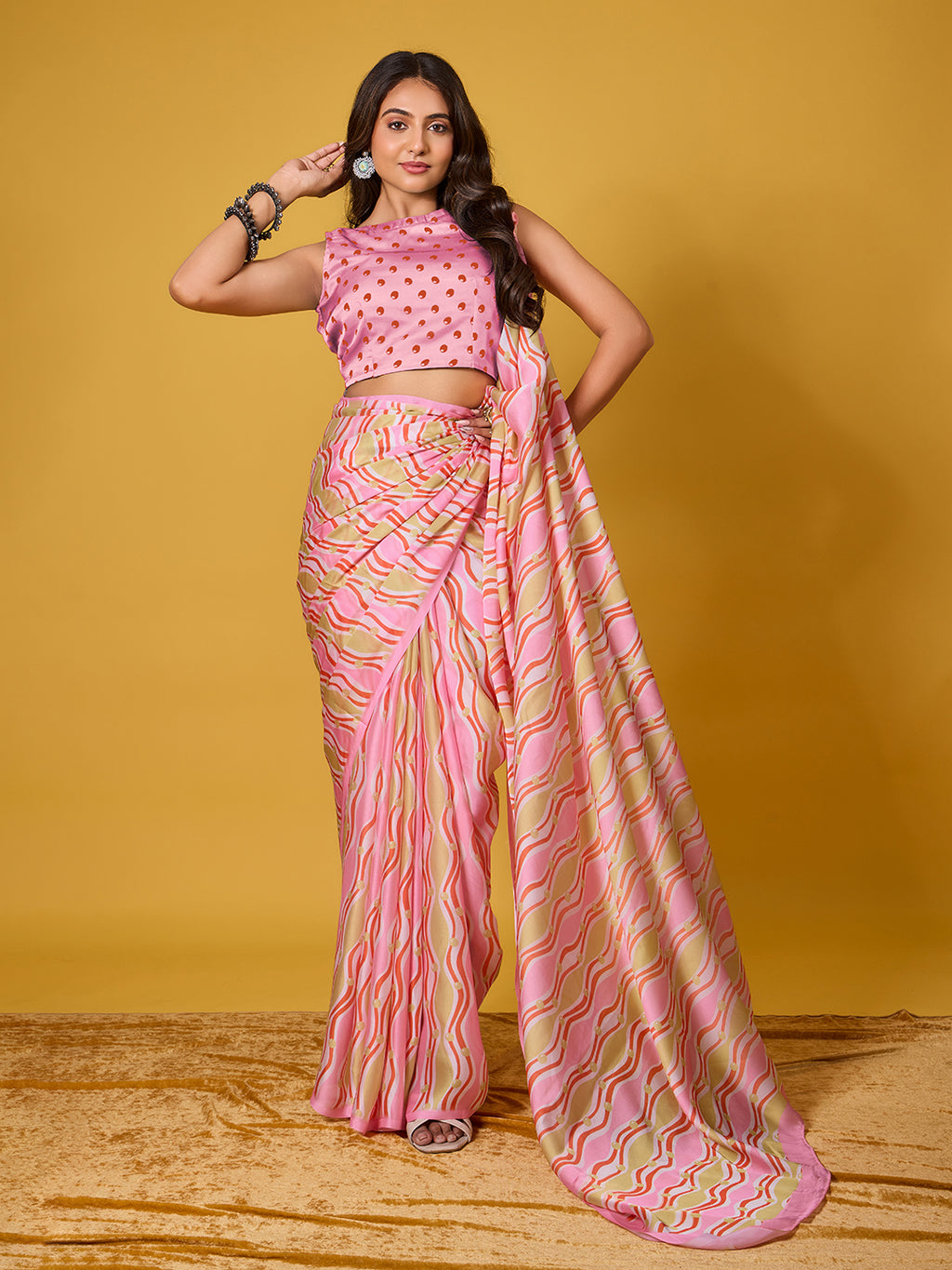 Striped Satin Georgette Saree