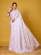 Lovely Light Pink Heart-Motif Digital Print Satin Georgette Saree