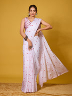 Lovely Light Pink Heart-Motif Digital Print Satin Georgette Saree