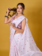 Lovely Light Pink Heart-Motif Digital Print Satin Georgette Saree