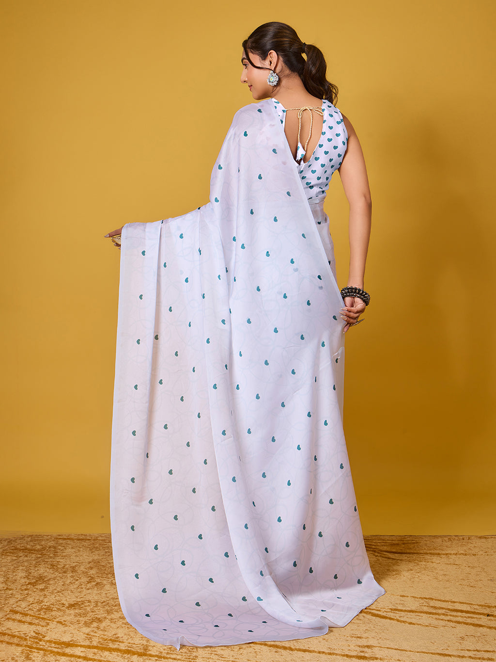Lovely Green Heart Satin Georgette Saree