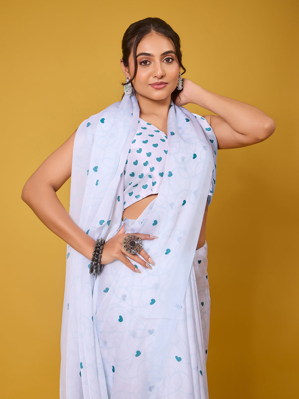 Lovely Green Heart Satin Georgette Saree