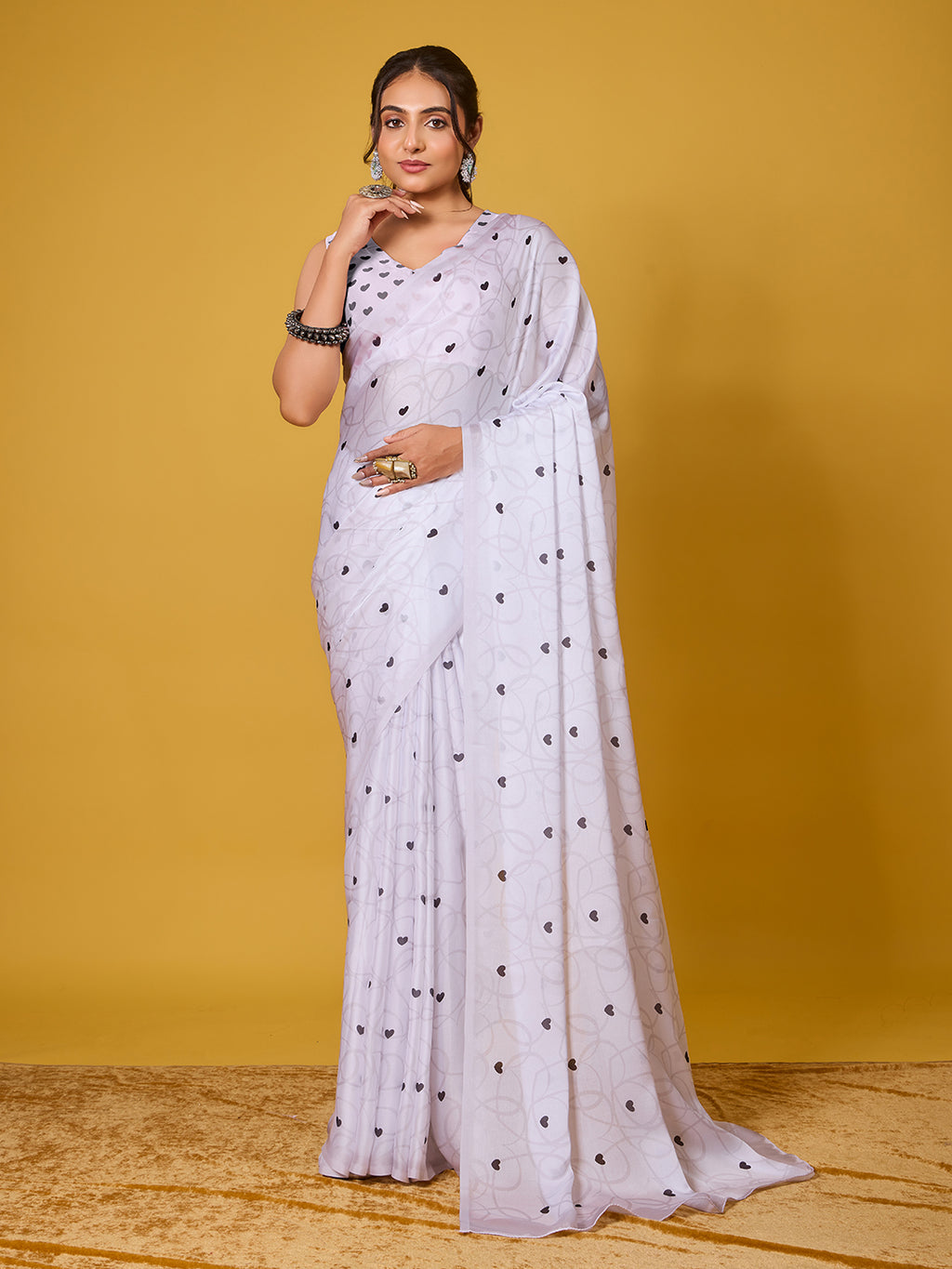 Lovely Black Heart Satin Georgette Saree