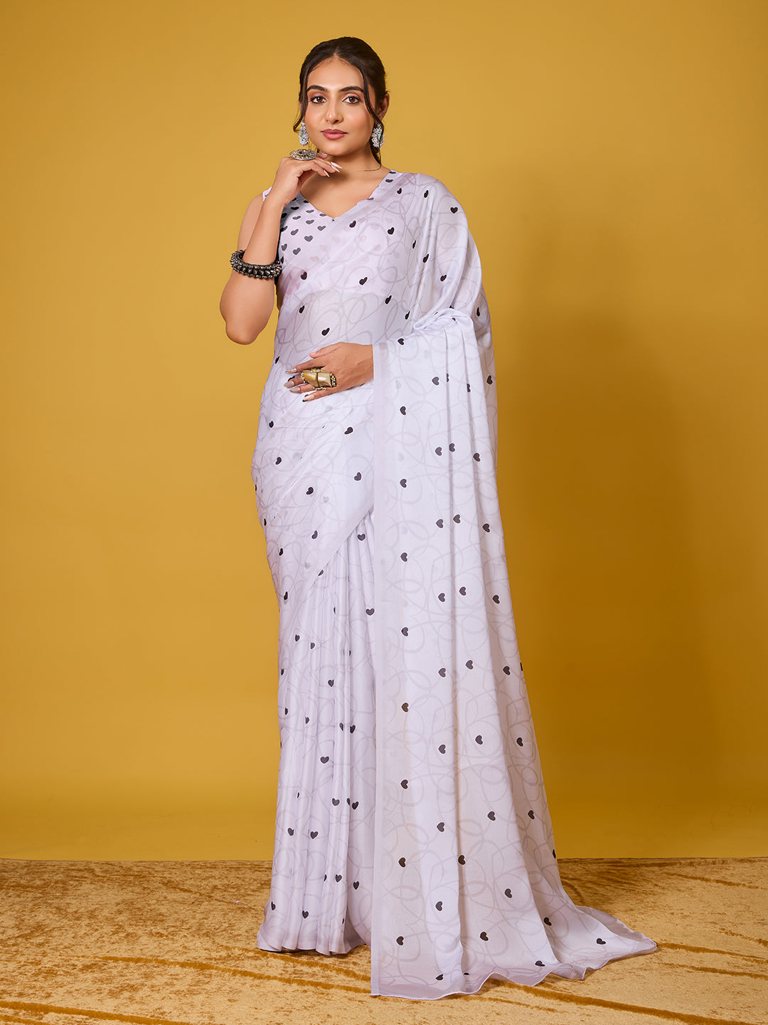 Lovely Black Heart Satin Georgette Saree