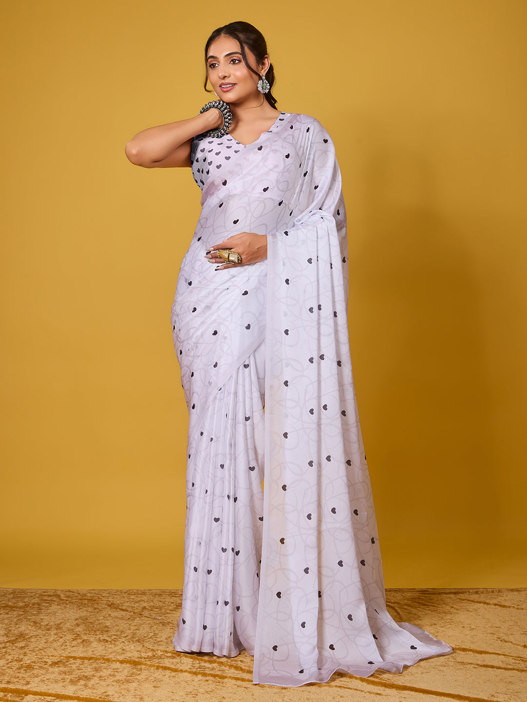 Lovely Black Heart Satin Georgette Saree