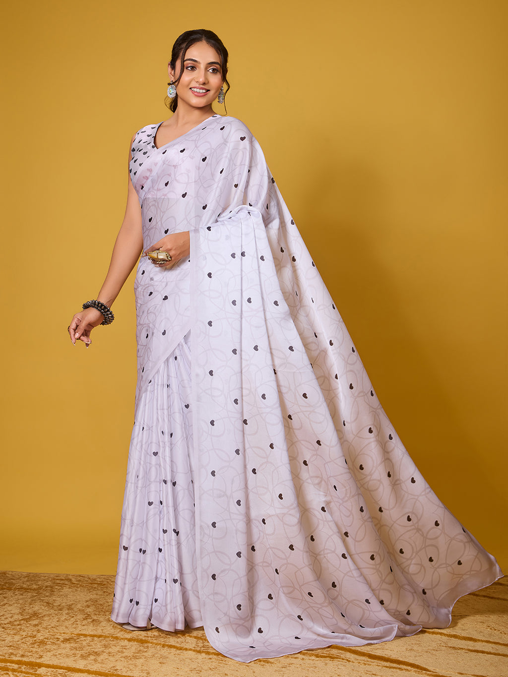 Lovely Black Heart Satin Georgette Saree