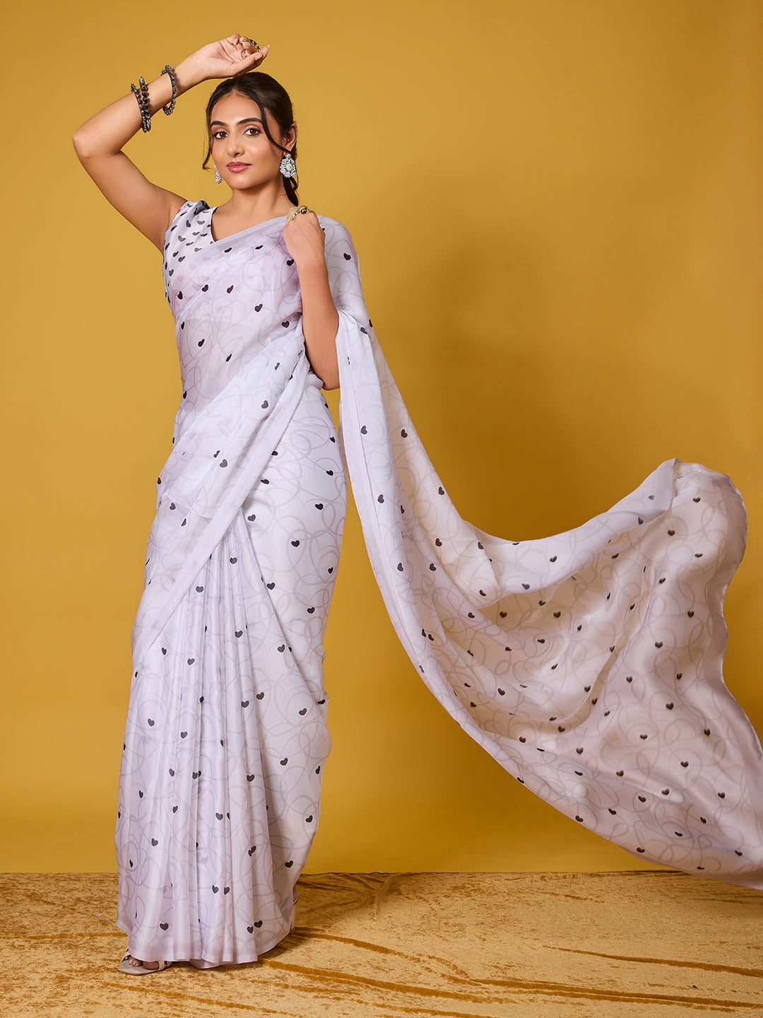 Lovely Black Heart Satin Georgette Saree