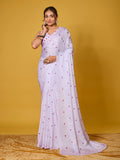 Lovely Purple Heart Satin Georgette Saree