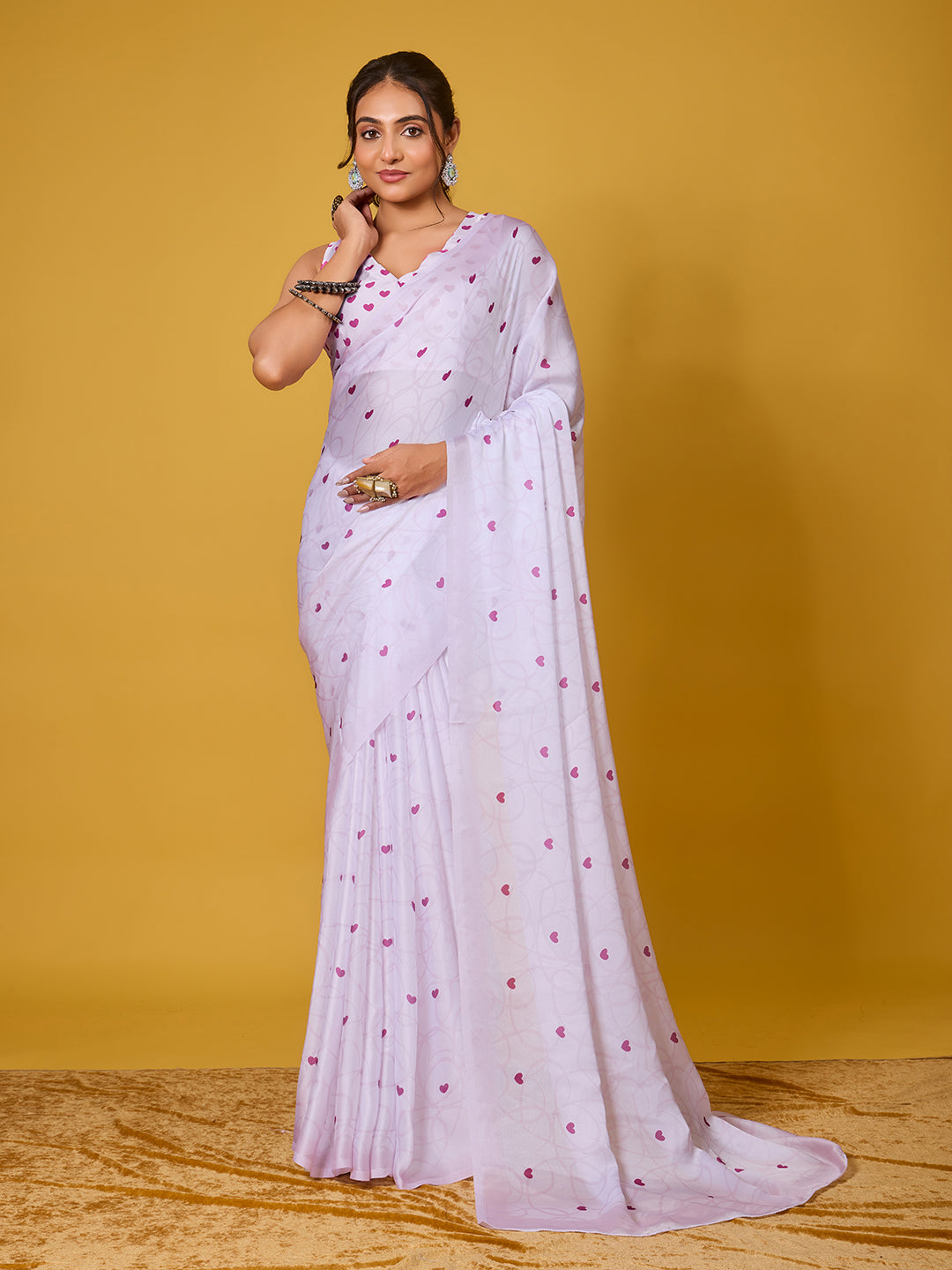 Lovely Purple Heart Satin Georgette Saree