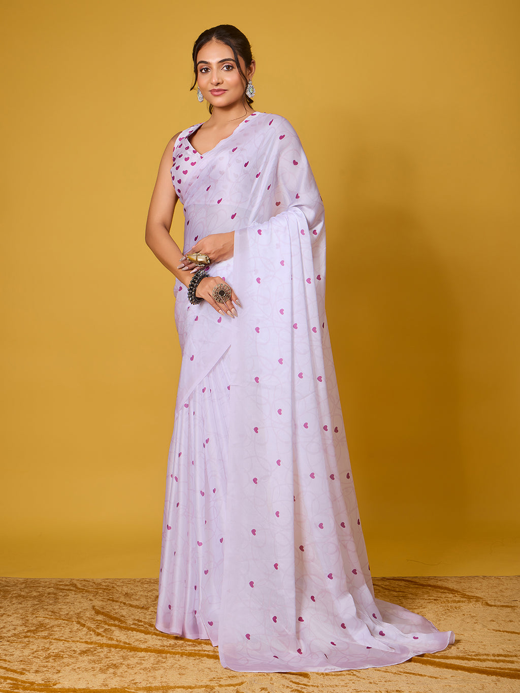 Lovely Purple Heart Satin Georgette Saree