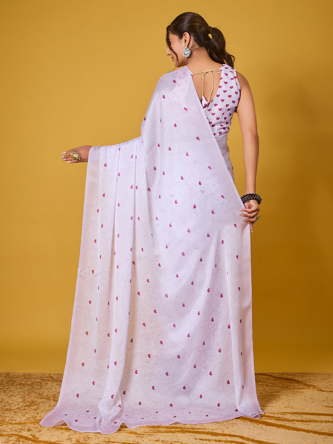 Lovely Purple Heart Satin Georgette Saree