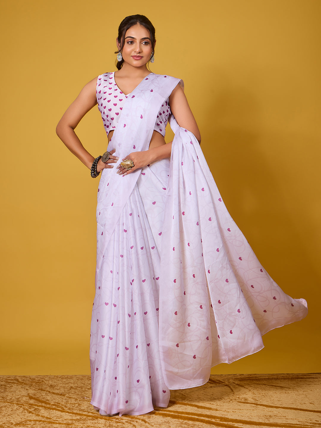 Lovely Purple Heart Satin Georgette Saree