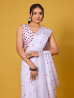 Lovely Purple Heart Satin Georgette Saree