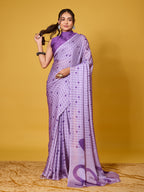 Chic Purple Typography & Heart Digital Print Satin Georgette Saree