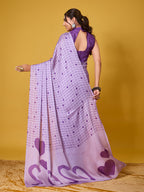 Chic Purple Typography & Heart Digital Print Satin Georgette Saree