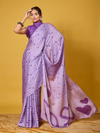 Chic Purple Typography & Heart Digital Print Satin Georgette Saree