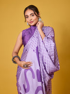 Chic Purple Typography & Heart Digital Print Satin Georgette Saree
